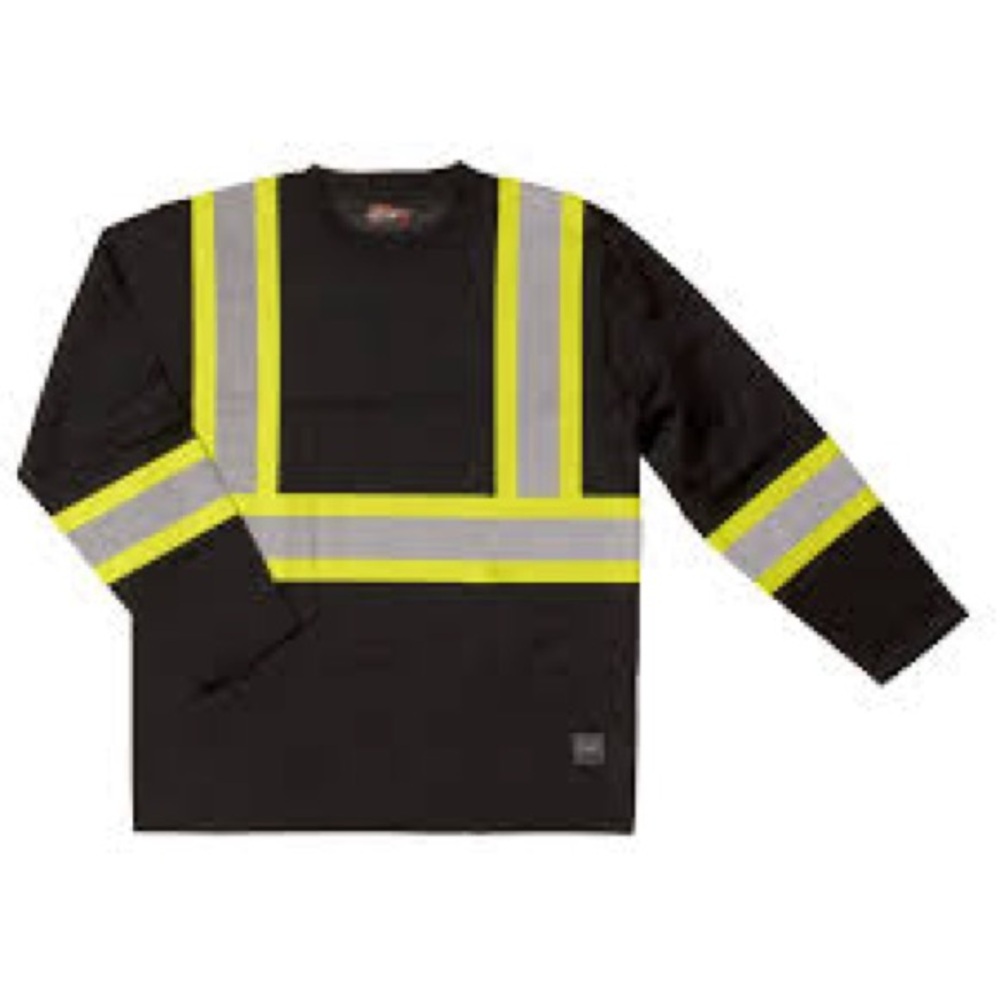 NWT Men’s Work King Safety Long Sleeve T-Shirt w/ 3M Striping- Black/Yellow- L